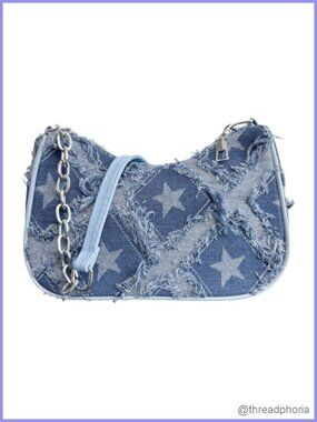 Denim Shoulder Bag Y2K Underarm Purse Small 90s Jean Handbag
